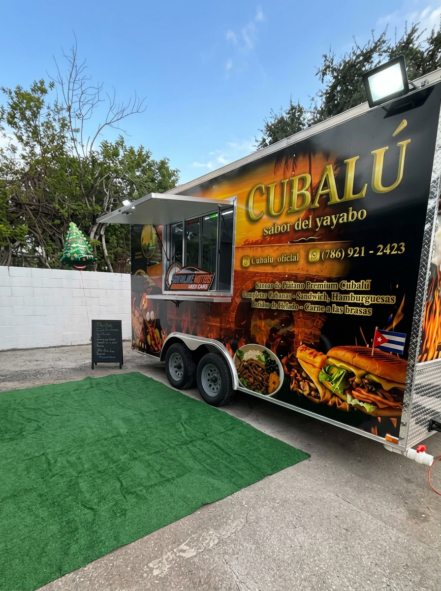Custom Southlake food trailer with orange and blue wrap